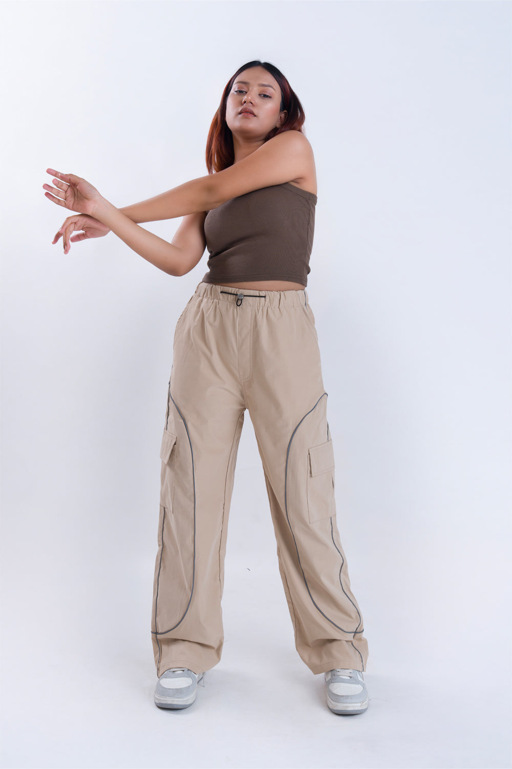 CLOUD FIT Beige String Parachute Pants