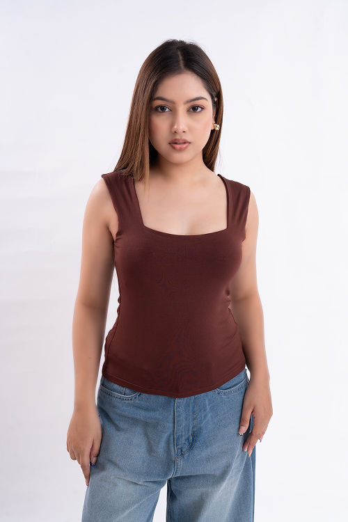 Brown Square Neck Tank Top