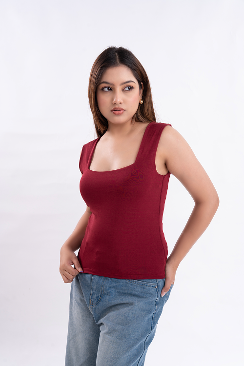 Maroon Square Neck Tank Top