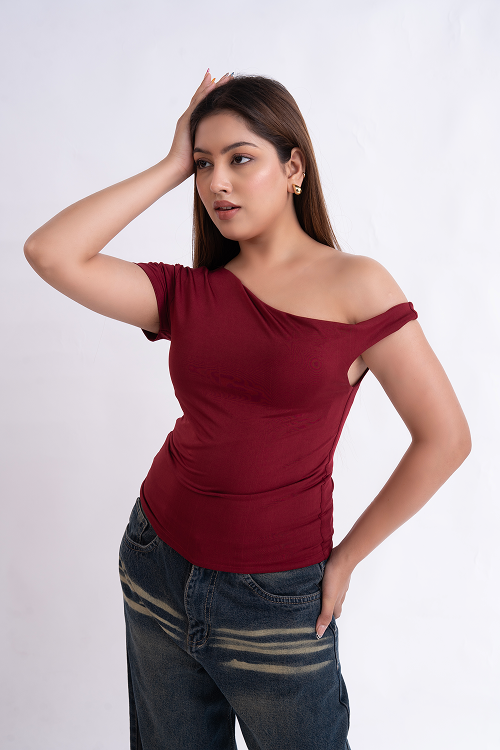 Maroon Off Shoulder Top