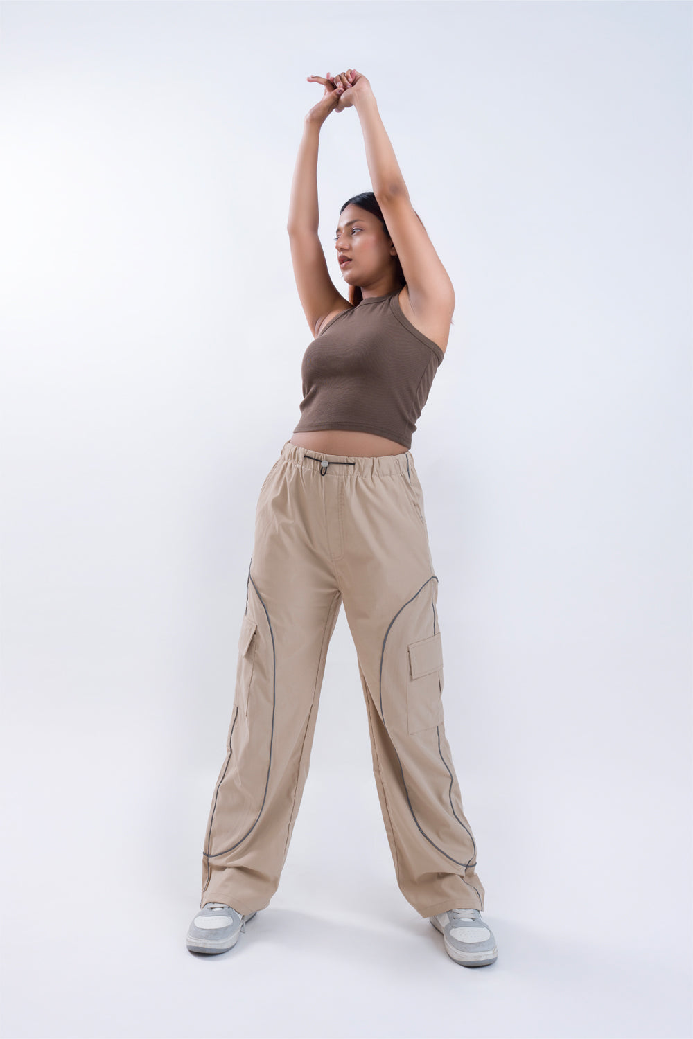 CLOUD FIT Beige String Parachute Pants