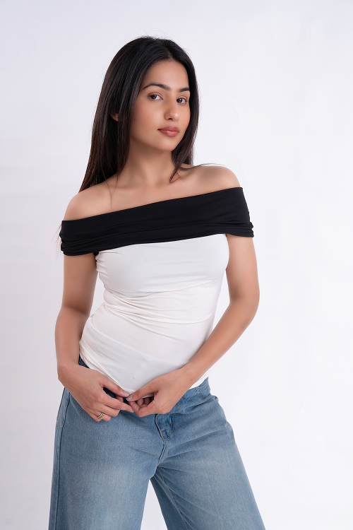 White And Black Off Shoulder Top