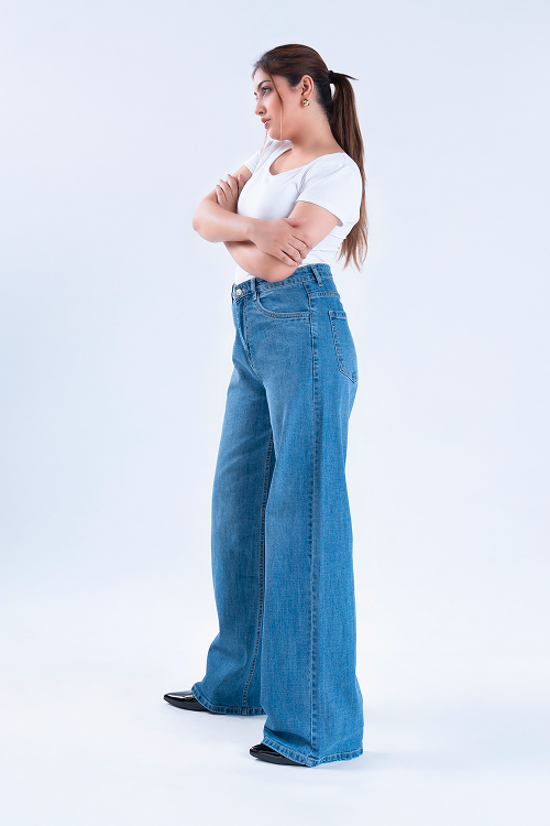 WAVE LEG Stone Blue Super Wide Leg Jeans