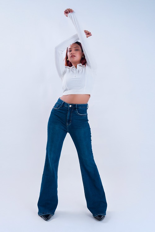 FLARED Semi Raw-Hem Oxford Blue Whisker Bootcut Jeans