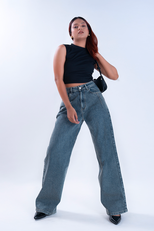 Faded Charcoal Darted Straight Fit Jeans