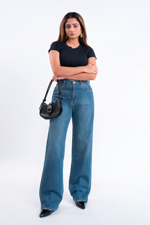 PREMIUM STRETCH Vintage Wash High Waist Staright Fit Jeans