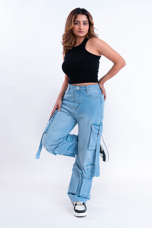 Ice Blue Street Pocket Baggy Fit HEAVY Cargo Jeans