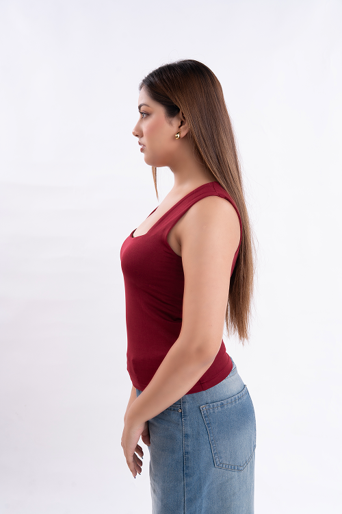 Maroon Square Neck Tank Top