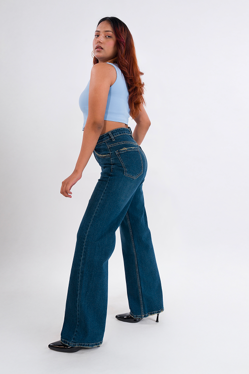 PREMIUM Stretchable Semi Raw-Hem Dark Vintage Whisker Straight Fit Jeans