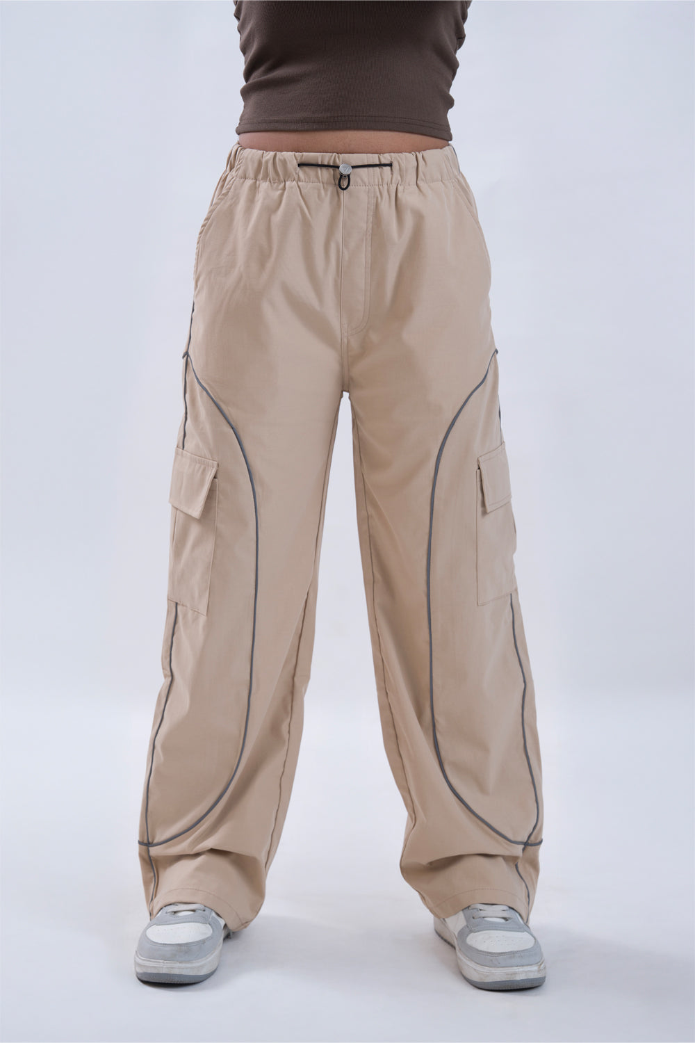 CLOUD FIT Beige String Parachute Pants
