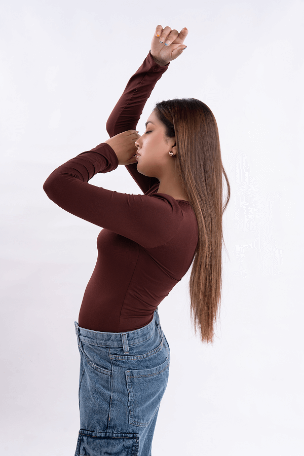 Brown Scoop Neck Full Sleeve Top