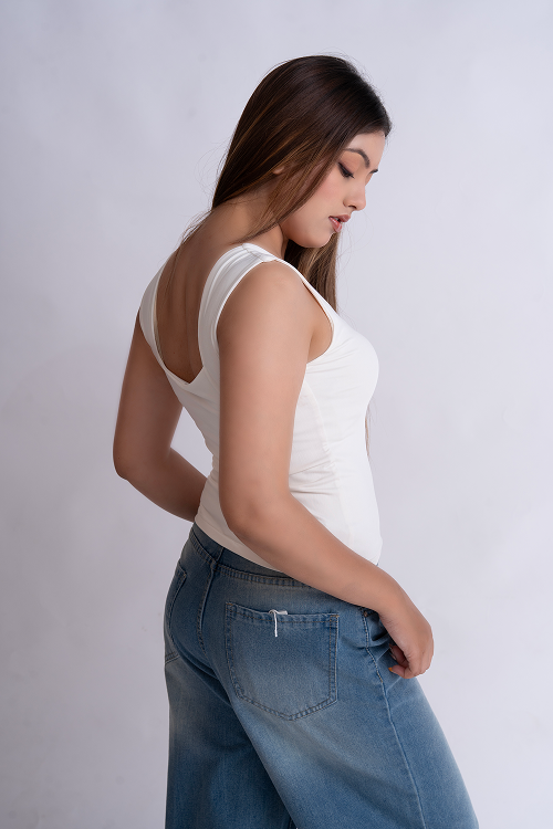 White Square Neck Tank Top