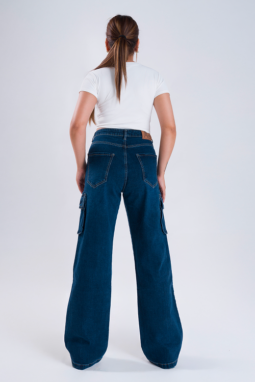 LUXURY Oxford Blue Multipocket Cargo Whisker Straight Fit Jeans