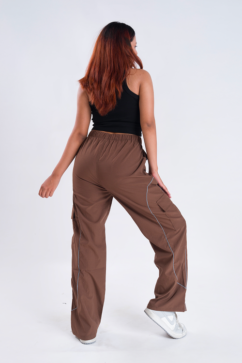 CLOUD FIT Brown String Parachute Pants