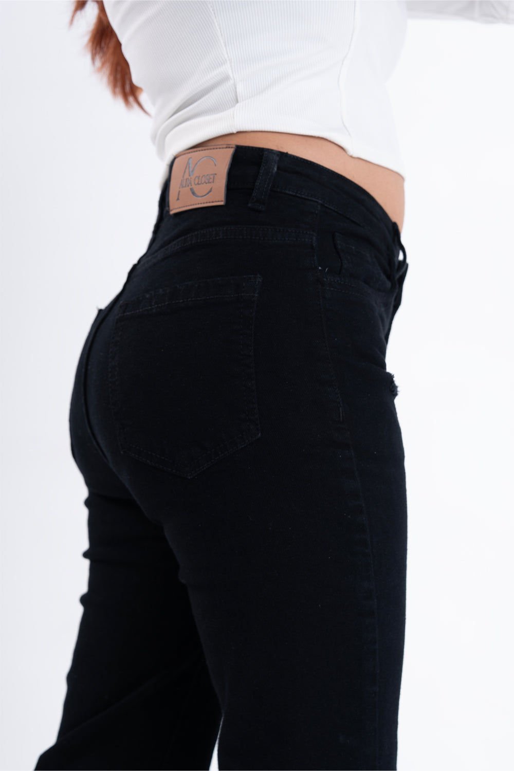 CLASSIC Black Knee Distress Side Slit Bootcut Jeans