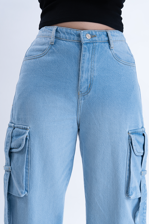 Ice Blue Street Pocket Baggy Fit HEAVY Cargo Jeans