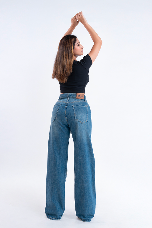PREMIUM STRETCH Vintage Wash High Waist Staright Fit Jeans