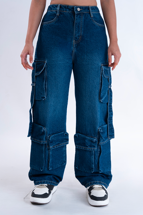 Oxford Blue Street Pocket Baggy Fit HEAVY Cargo Jeans