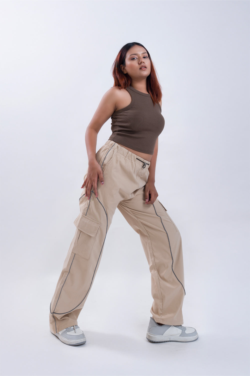 CLOUD FIT Beige String Parachute Pants