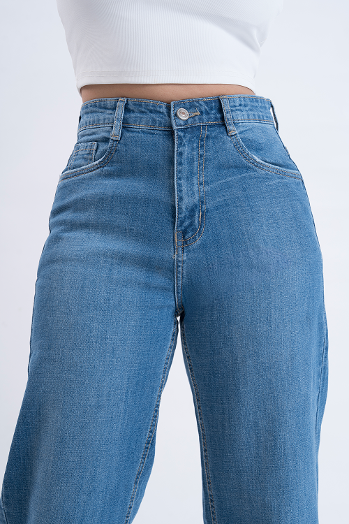 PREMIUM STRETCH Stone Blue High Waist Straight Fit Jeans