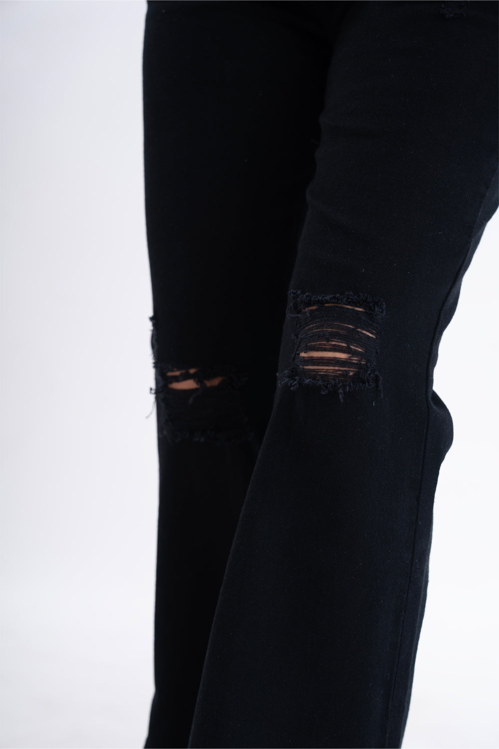 CLASSIC Black Knee Distress Side Slit Bootcut Jeans