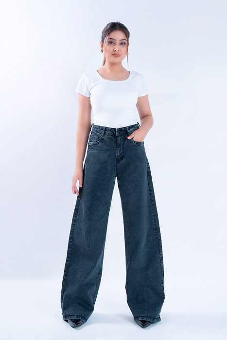 WAVE LEG Charcoal Grey Super Wide Leg jeans