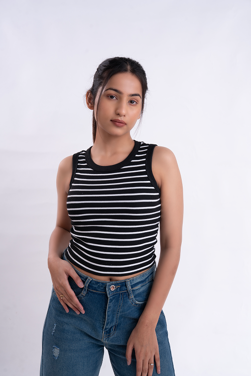White Stripe Ribbed Tank Top