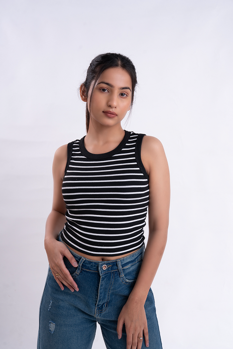 White Stripe Ribbed Tank Top