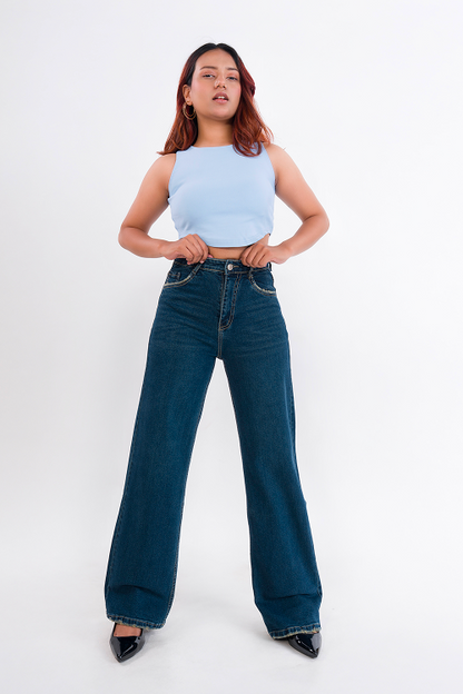PREMIUM Stretchable Semi Raw-Hem Dark Vintage Whisker Straight Fit Jeans