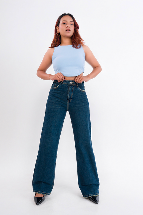 PREMIUM Stretchable Semi Raw-Hem Dark Vintage Whisker Straight Fit Jeans