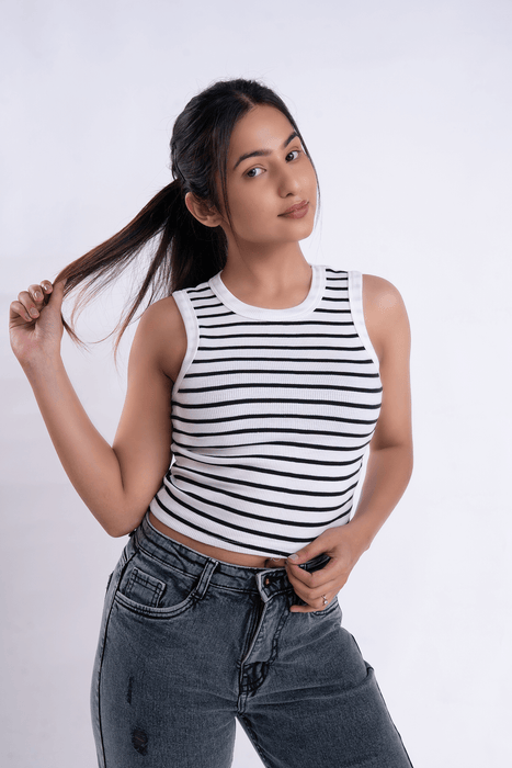 Black Stripe Ribbed Tank Top