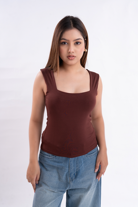 Brown Square Neck Tank Top