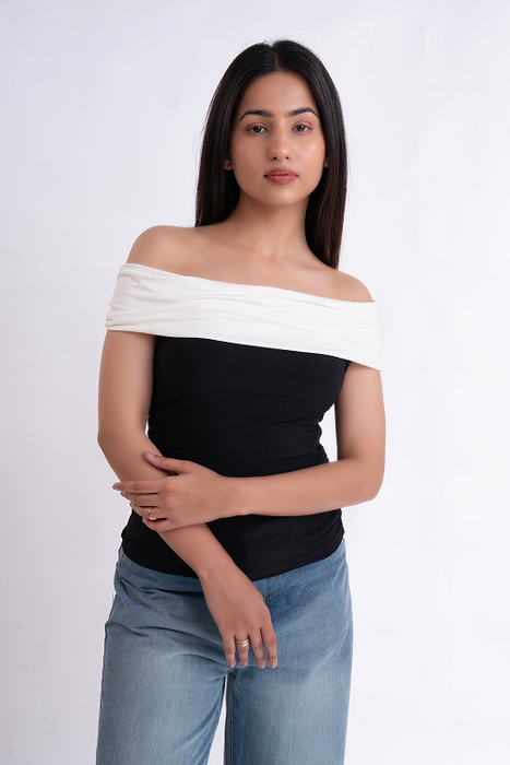 Black And White Off Shoulder Top