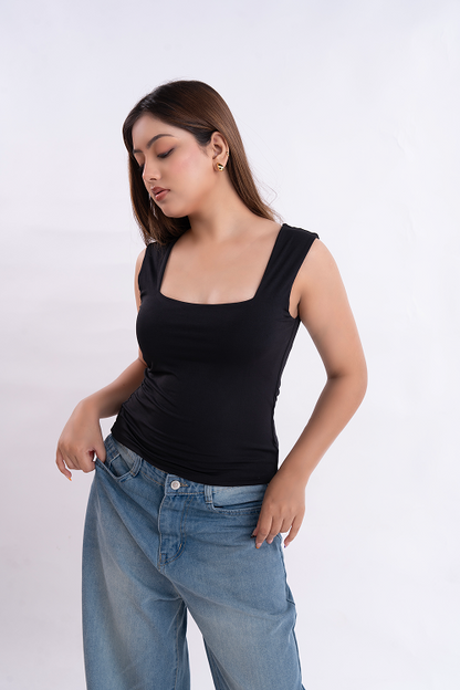 Black Square Neck Tank Top