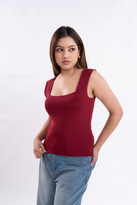 Maroon Square Neck Tank Top