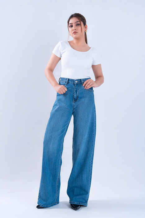WAVE LEG Stone Blue Super Wide Leg Jeans