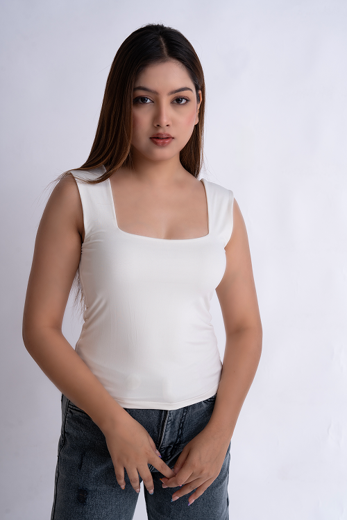 White Square Neck Tank Top