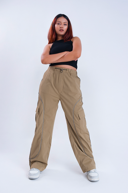 CLOUD FIT Camel String Parachute Pants