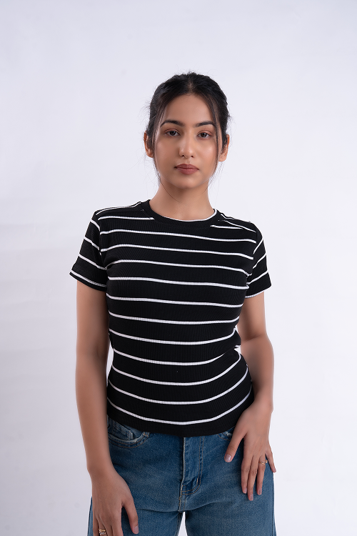 White Stripe Half Sleeve Tee
