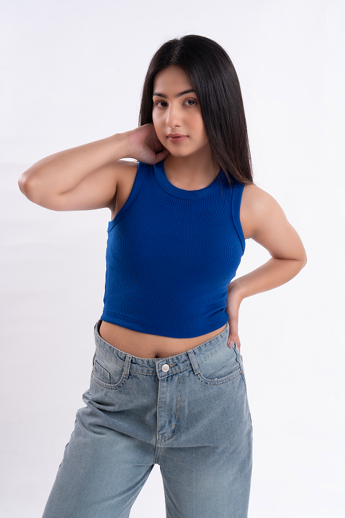 Indigo Blue Ribbed Tank Top