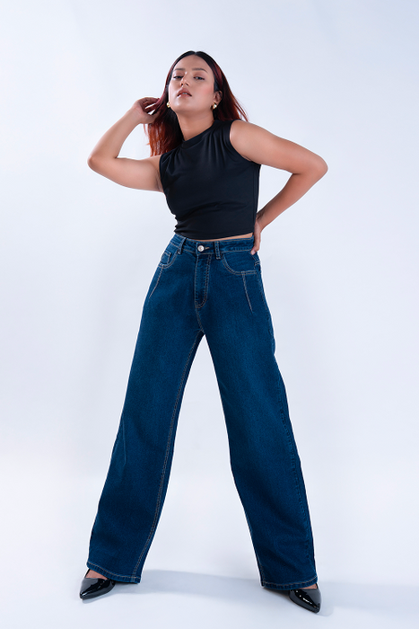 Deep Blue Darted Straight Fit Jeans
