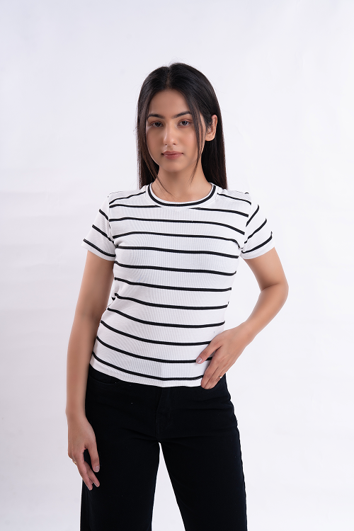 Black Stripe Half Sleeve Tee