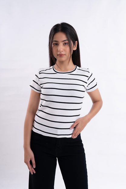 Black Stripe Half Sleeve Tee