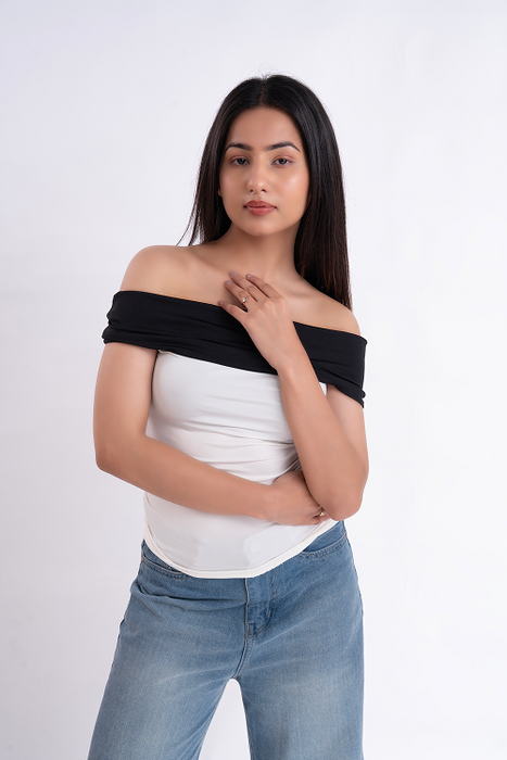 White And Black Off Shoulder Top