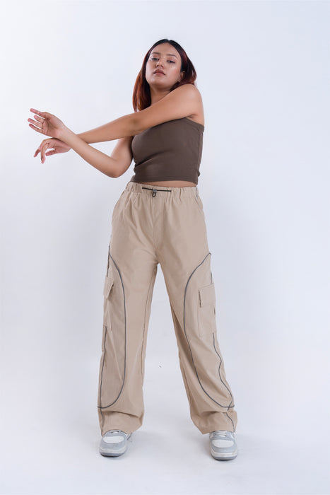 CLOUD FIT Beige String Parachute Pants