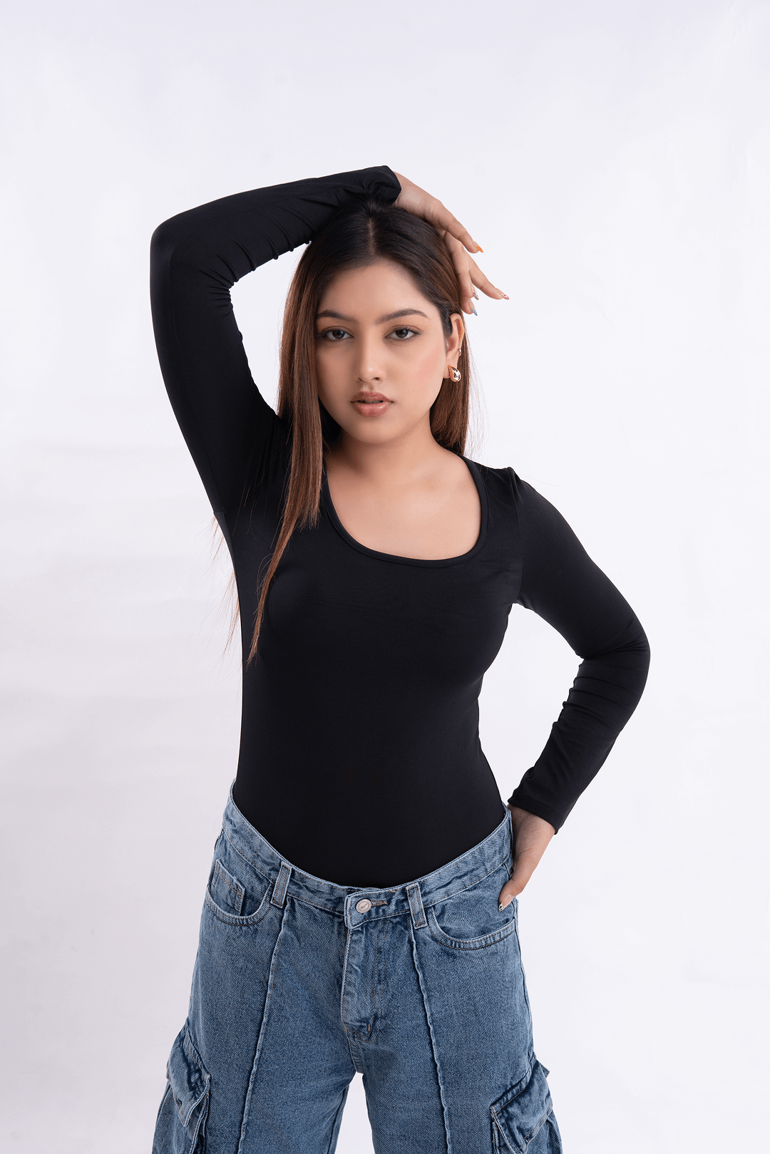 Black Scoop Neck Full Sleeves Top