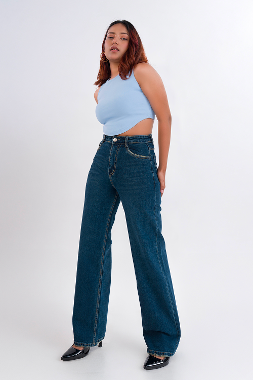 PREMIUM Stretchable Semi Raw-Hem Dark Vintage Whisker Straight Fit Jeans