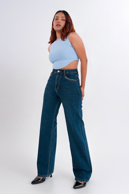 PREMIUM Stretchable Semi Raw-Hem Dark Vintage Whisker Straight Fit Jeans