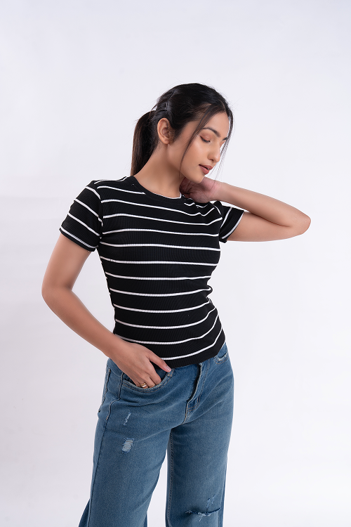 White Stripe Half Sleeve Tee
