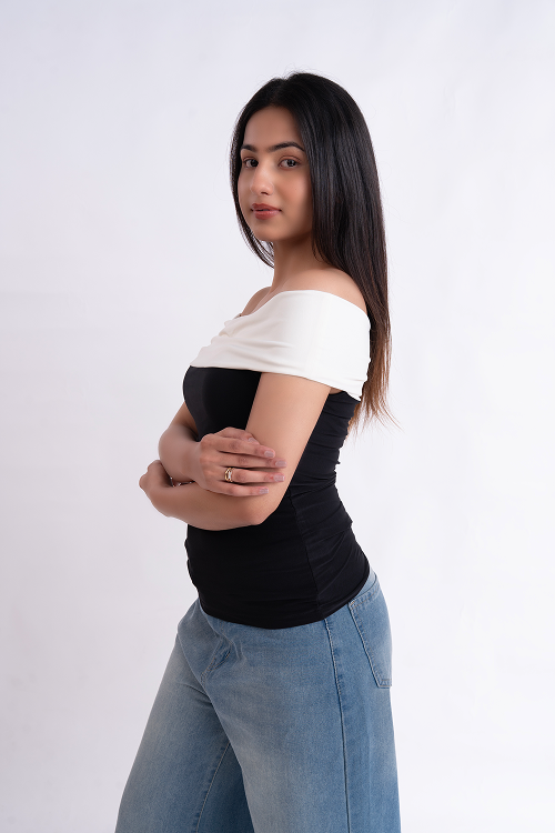 Black And White Off Shoulder Top